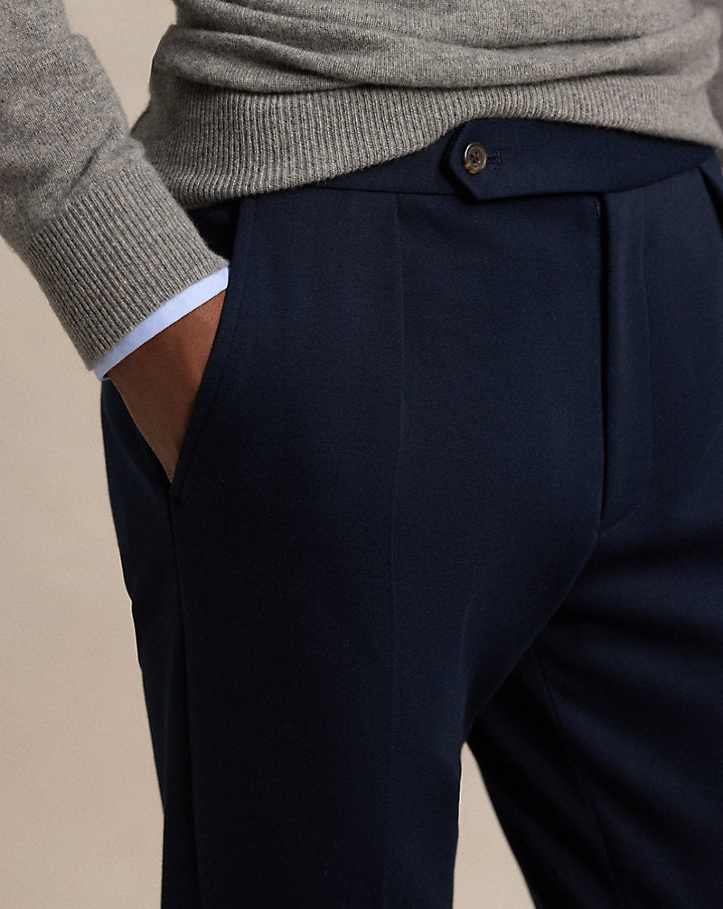 Calça de terno plissada de malha dupla
