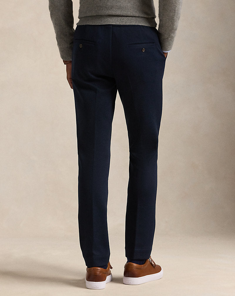 Calça de terno plissada de malha dupla