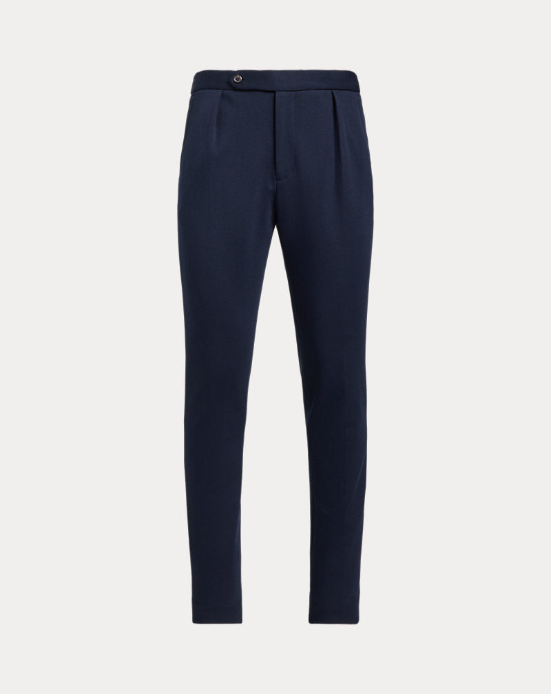 Calça de terno plissada de malha dupla