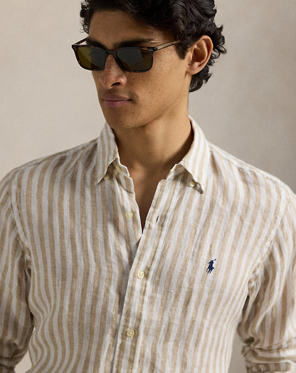 Camisa de linho listrada com ajuste personalizado