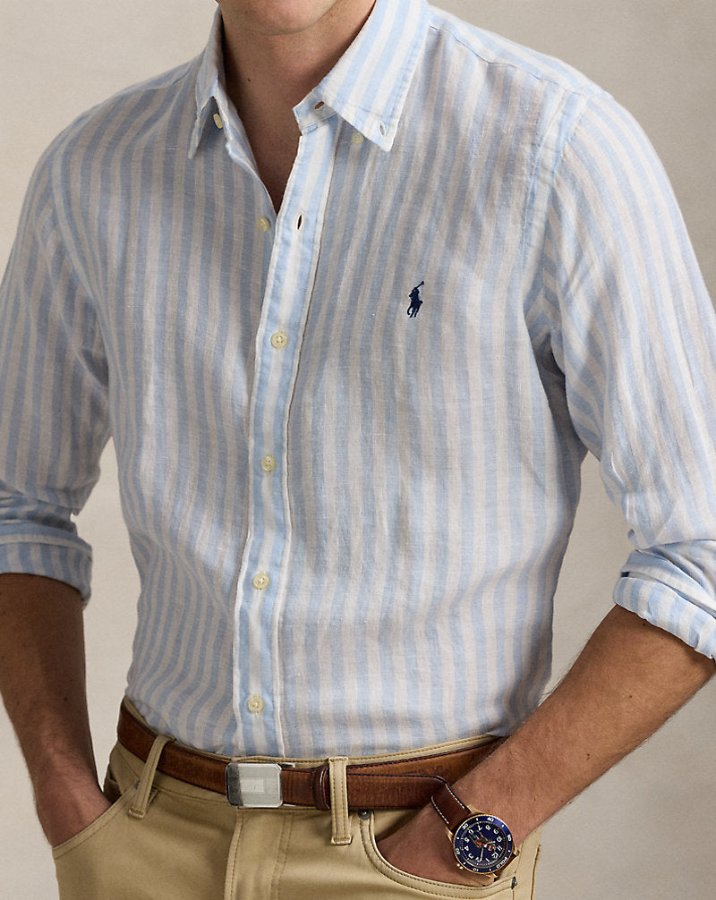 Camisa de linho listrada com ajuste personalizado