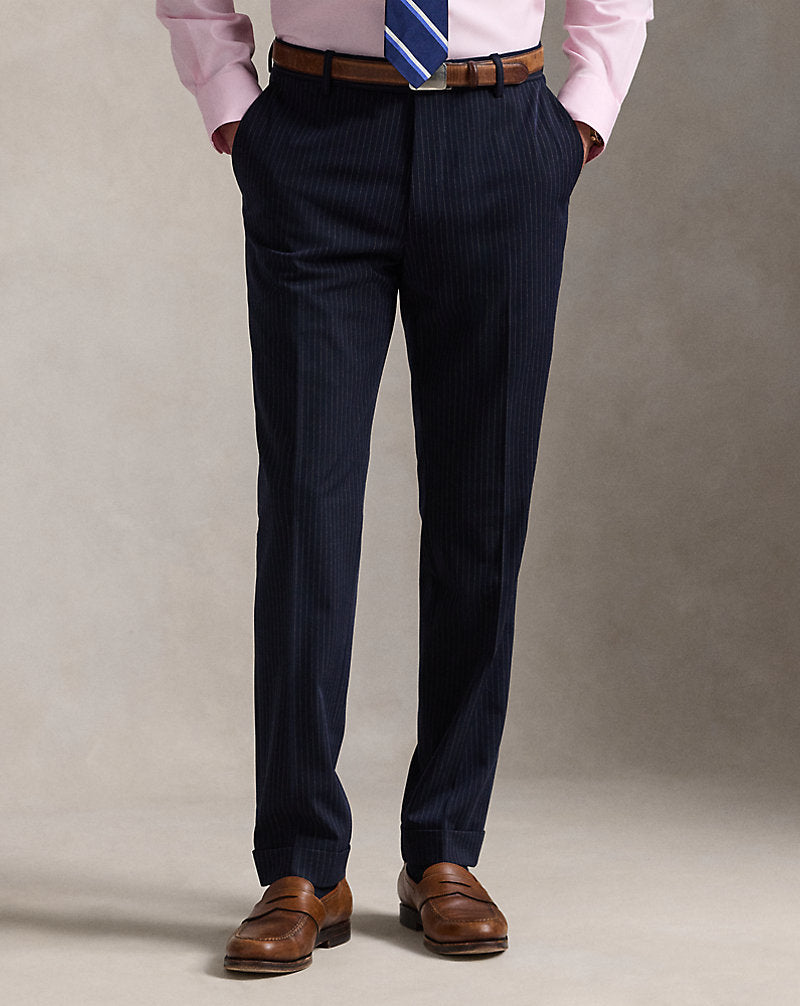 Calça de terno listrada de sarja de desempenho