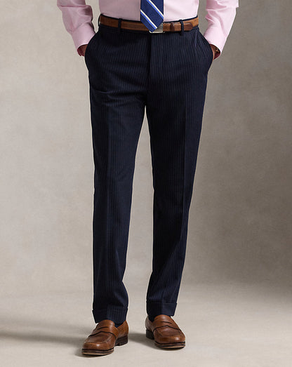 Calça de terno listrada de sarja de desempenho