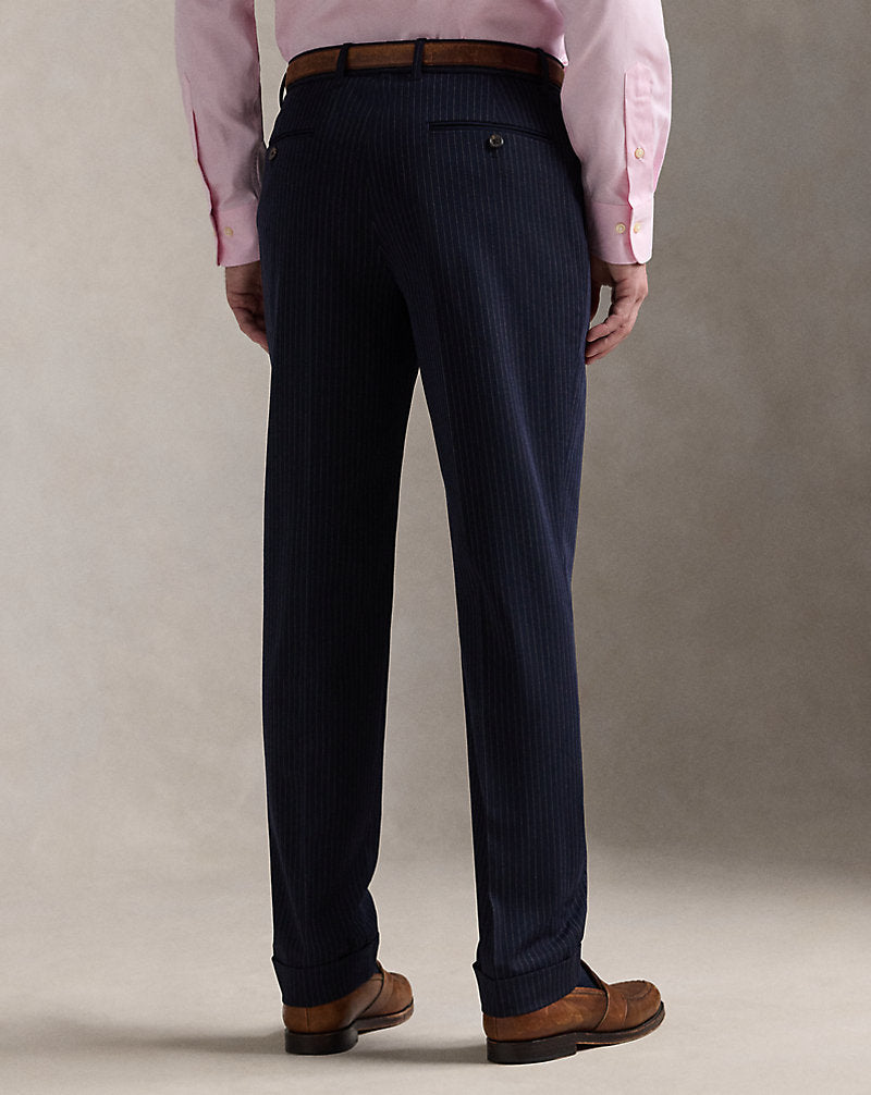Calça de terno listrada de sarja de desempenho