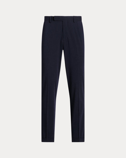 Calça de terno listrada de sarja de desempenho