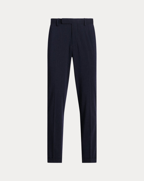 Calça de terno listrada de sarja de desempenho