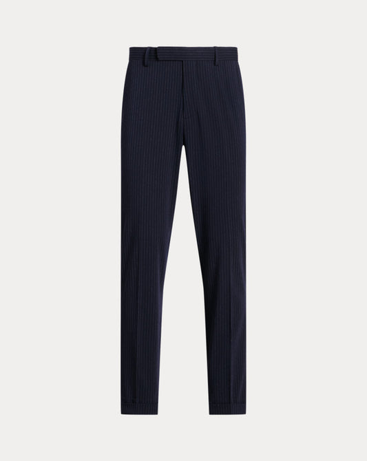 Calça de terno listrada de sarja de desempenho