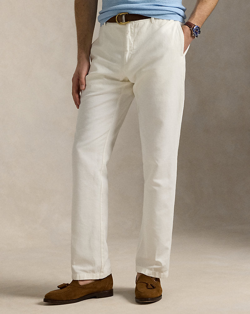 Calça de terno de algodão e linho Slub