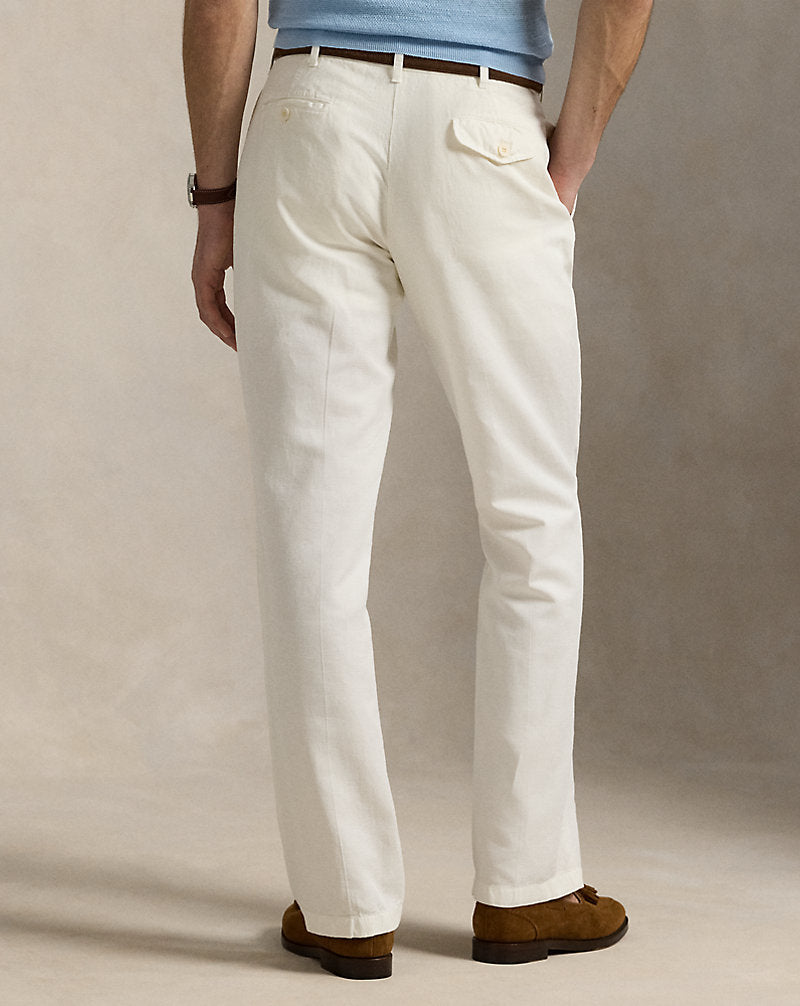Calça de terno de algodão e linho Slub