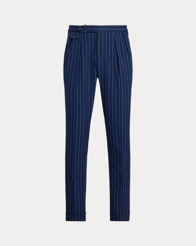 Calça de terno plissada com listras e cordas